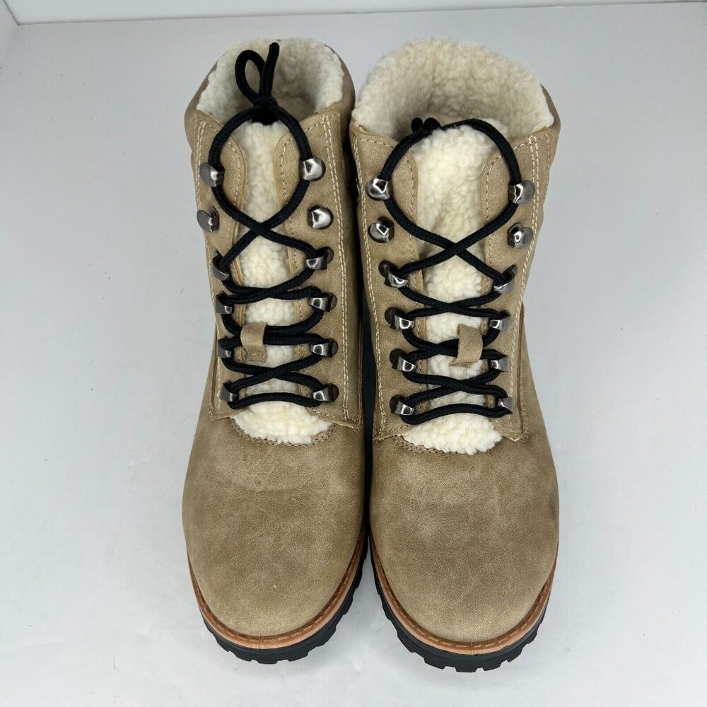Yoki Womens Tan Sherpa Lined Ankle Lace Up Suede Size 8.5 Shearling Hiking Boots - Picture 4 of 9